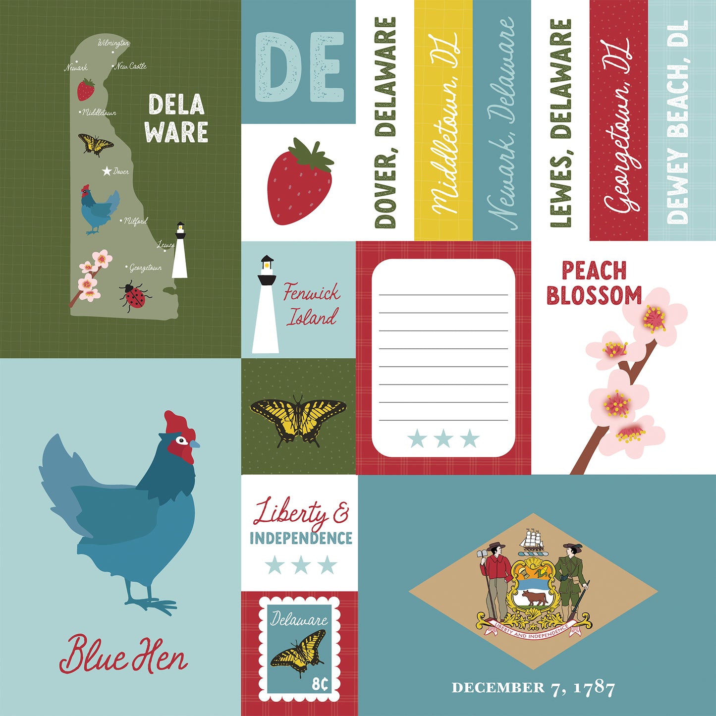 Echo Park - Our United States Collection - 12 x 12 Double Sided Paper - Delaware