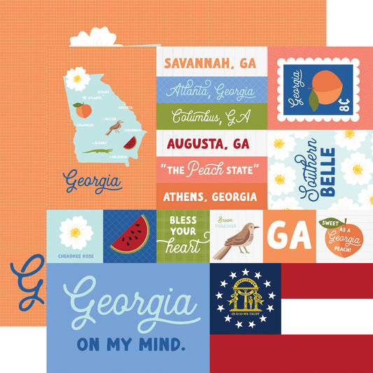 Collection of Georgia-themed stickers with various elements on an orange background