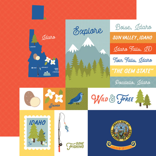Echo Park - Our United States Collection - 12 x 12 Double Sided Paper - Idaho