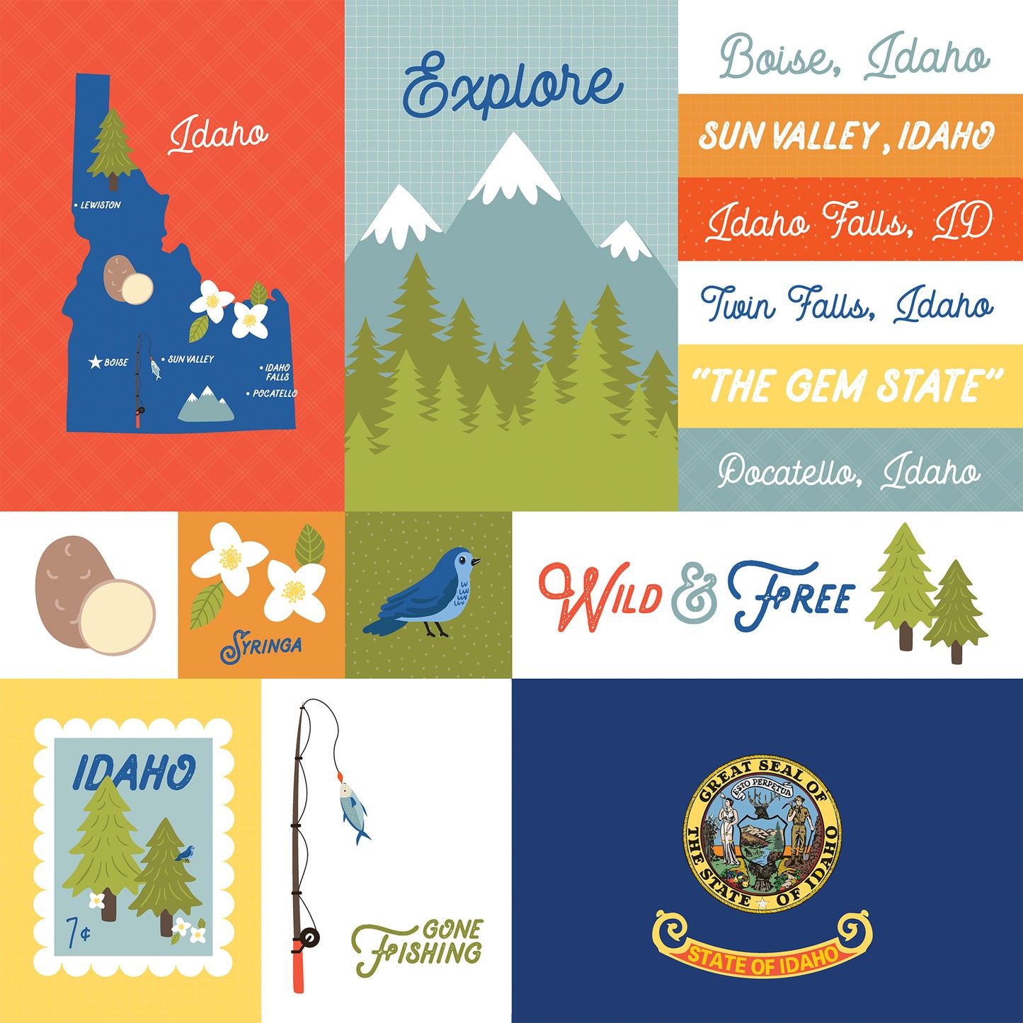 Echo Park - Our United States Collection - 12 x 12 Double Sided Paper - Idaho