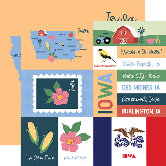 Echo Park - Our United States Collection - 12 x 12 Double Sided Paper - Iowa