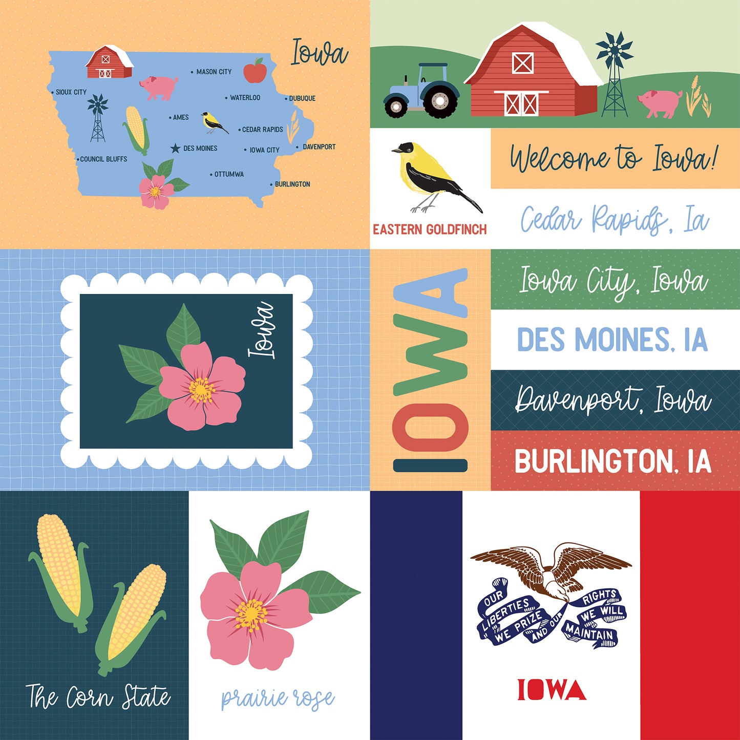 Echo Park - Our United States Collection - 12 x 12 Double Sided Paper - Iowa