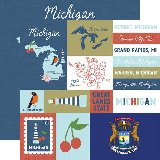 Echo Park - Our United States Collection - 12 x 12 Double Sided Paper - Michigan