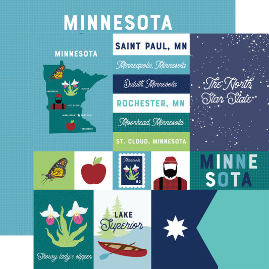 Echo Park - Our United States Collection - 12 x 12 Double Sided Paper - Minnesota