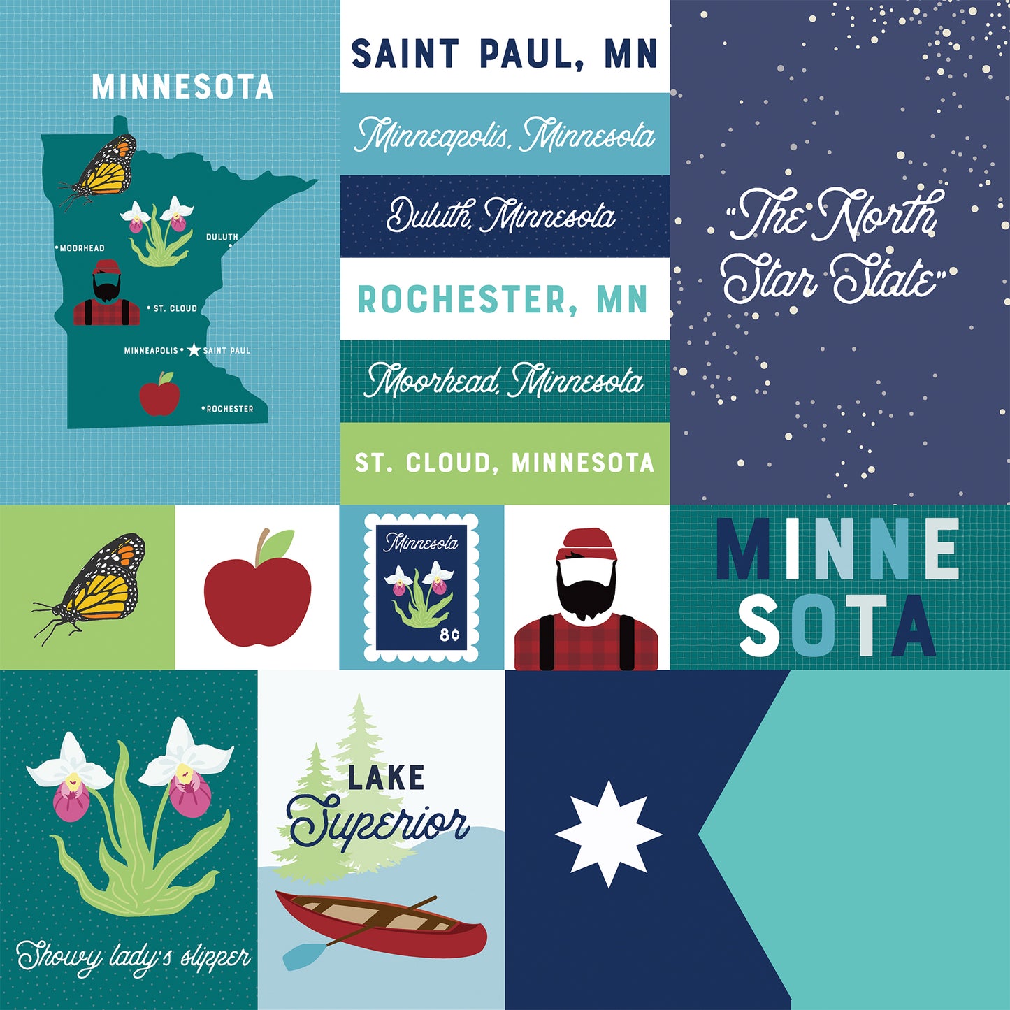 Echo Park - Our United States Collection - 12 x 12 Double Sided Paper - Minnesota