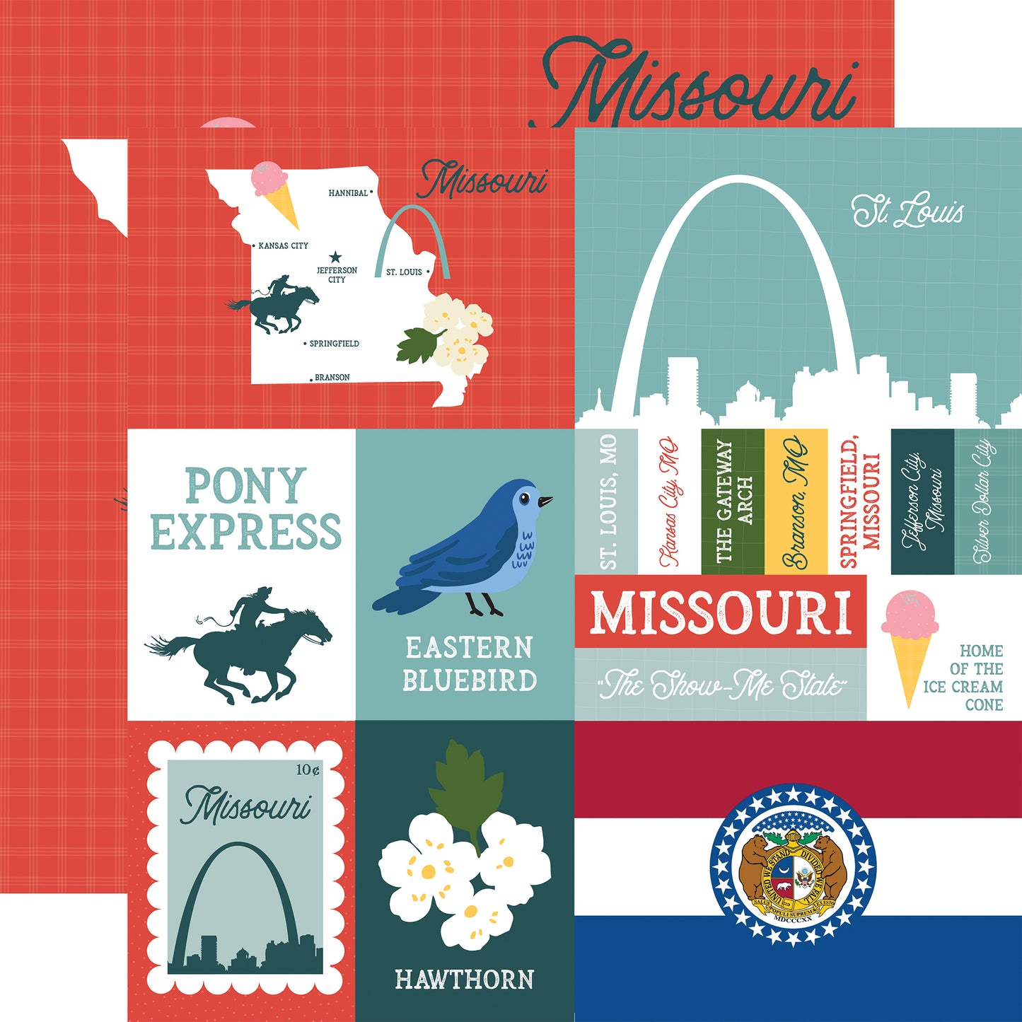 Echo Park - Our United States Collection - 12 x 12 Double Sided Paper - Missouri