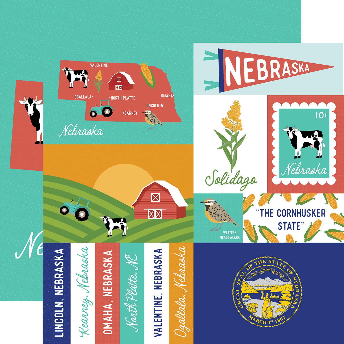 Echo Park - Our United States Collection - 12 x 12 Double Sided Paper - Nebraska