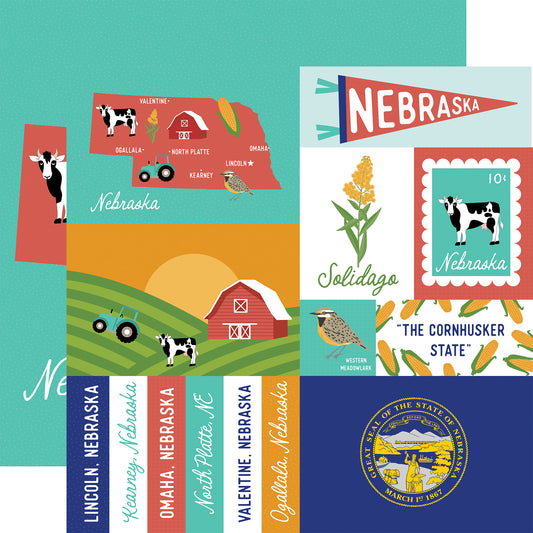 Echo Park - Our United States Collection - 12 x 12 Double Sided Paper - Nebraska