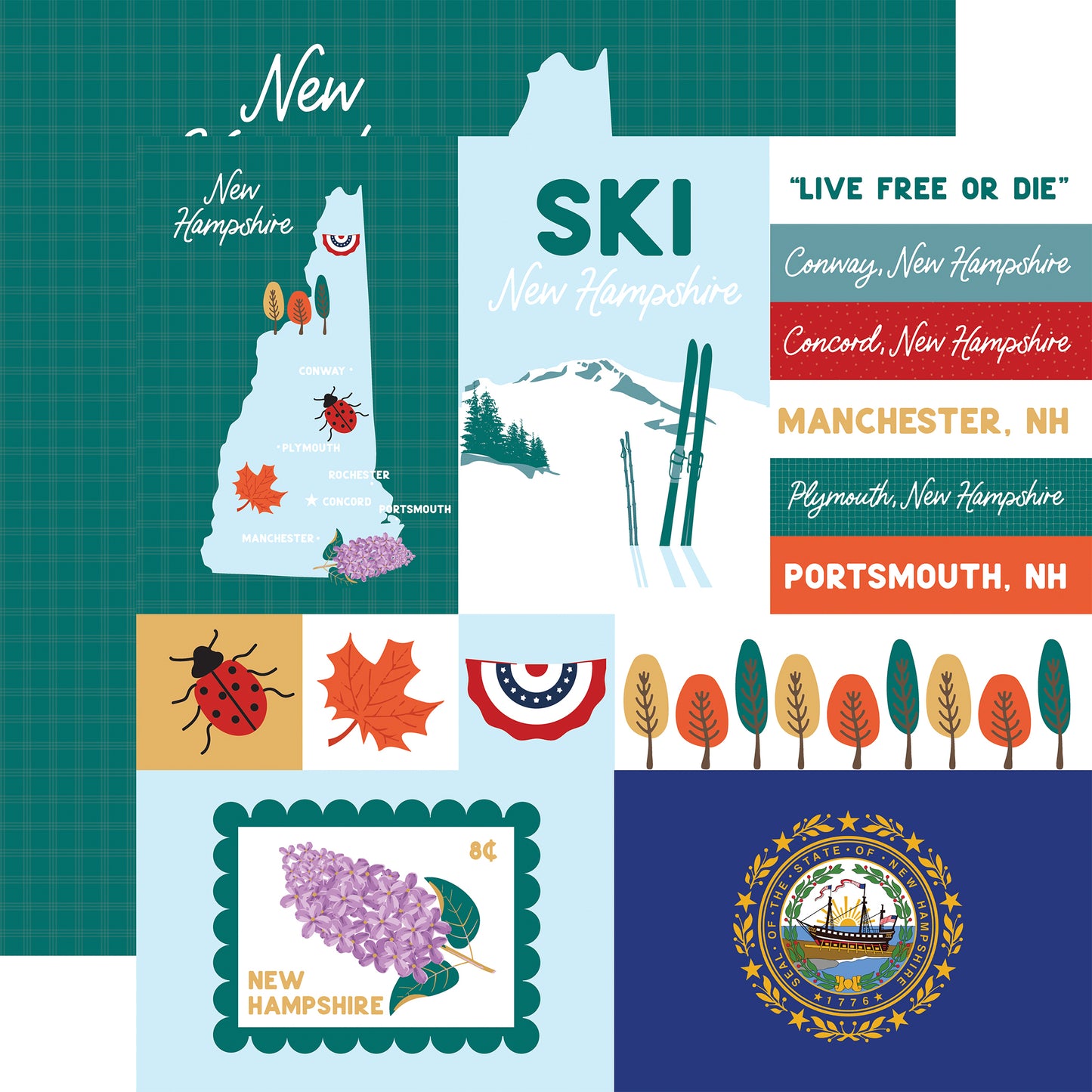 Echo Park - Our United States Collection - 12 x 12 Double Sided Paper - New Hampshire