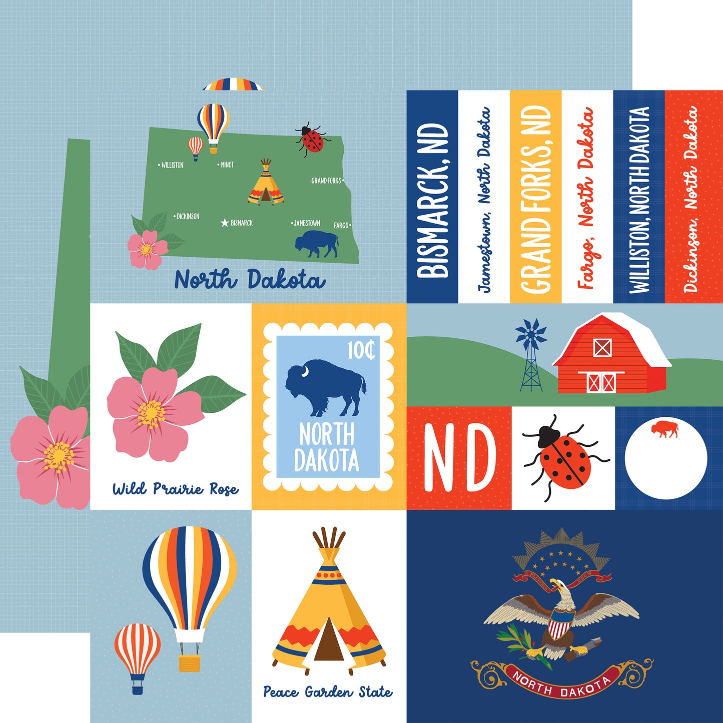 Echo Park - Our United States Collection - 12 x 12 Double Sided Paper - North Dakota