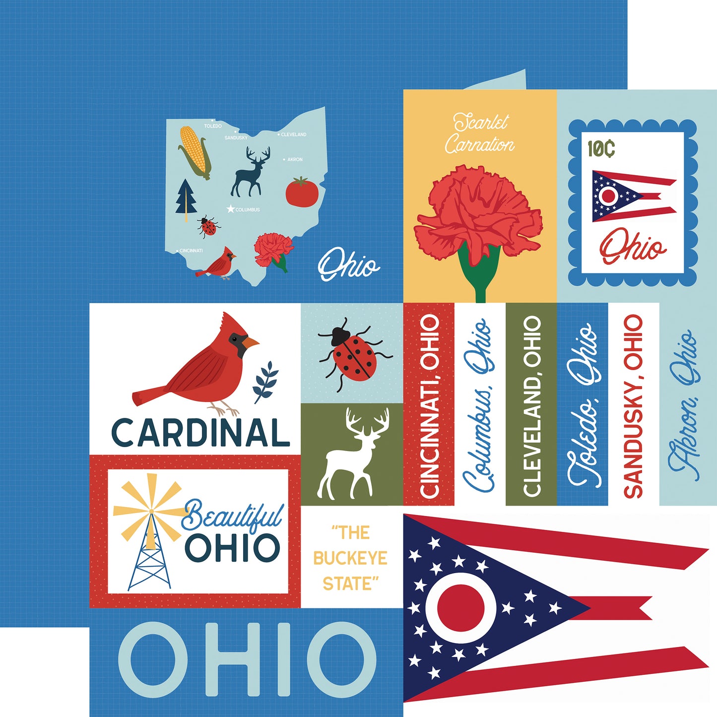 Echo Park - Our United States Collection - 12 x 12 Double Sided Paper - Ohio