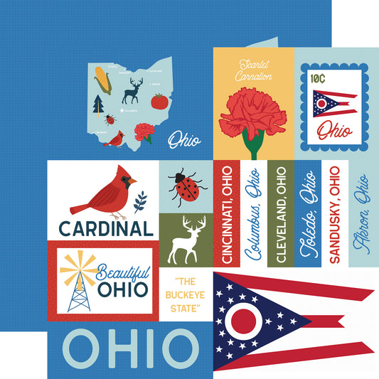 Echo Park - Our United States Collection - 12 x 12 Double Sided Paper - Ohio