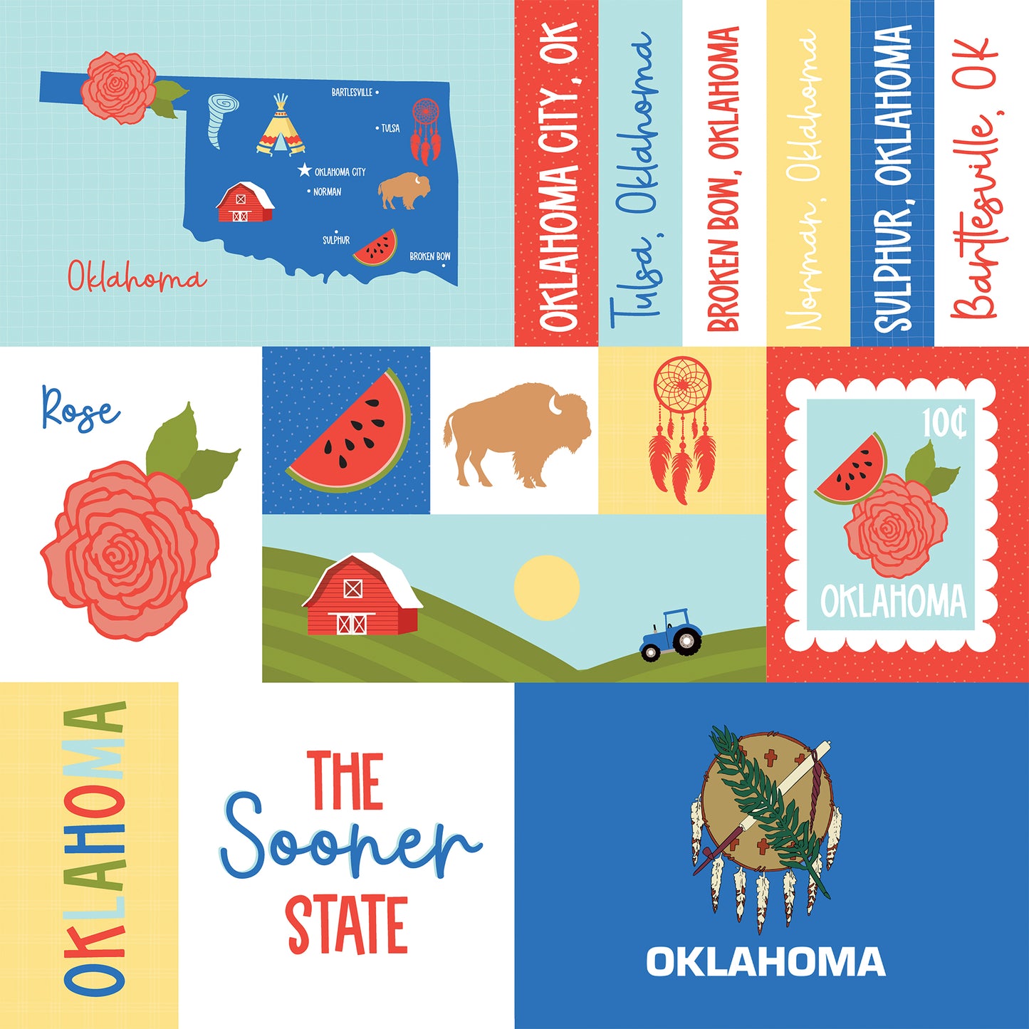 Echo Park - Our United States Collection - 12 x 12 Double Sided Paper - Oklahoma
