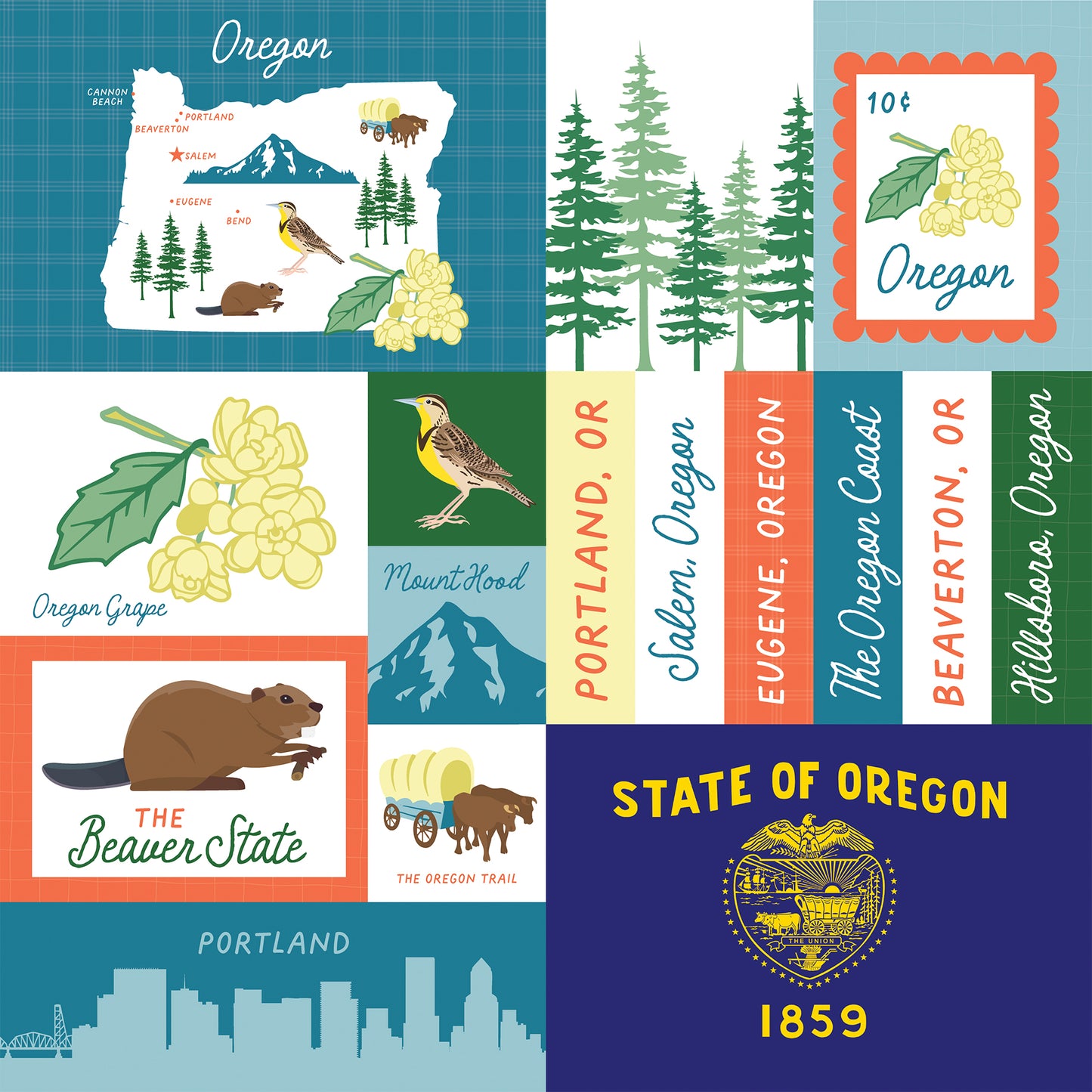 Echo Park - Our United States Collection - 12 x 12 Double Sided Paper - Oregon