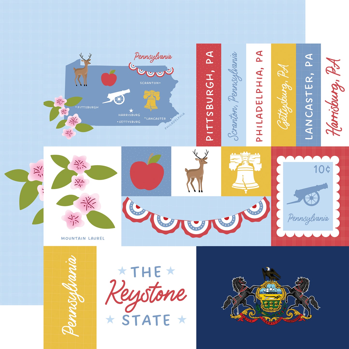 Echo Park - Our United States Collection - 12 x 12 Double Sided Paper - Pennsylvania