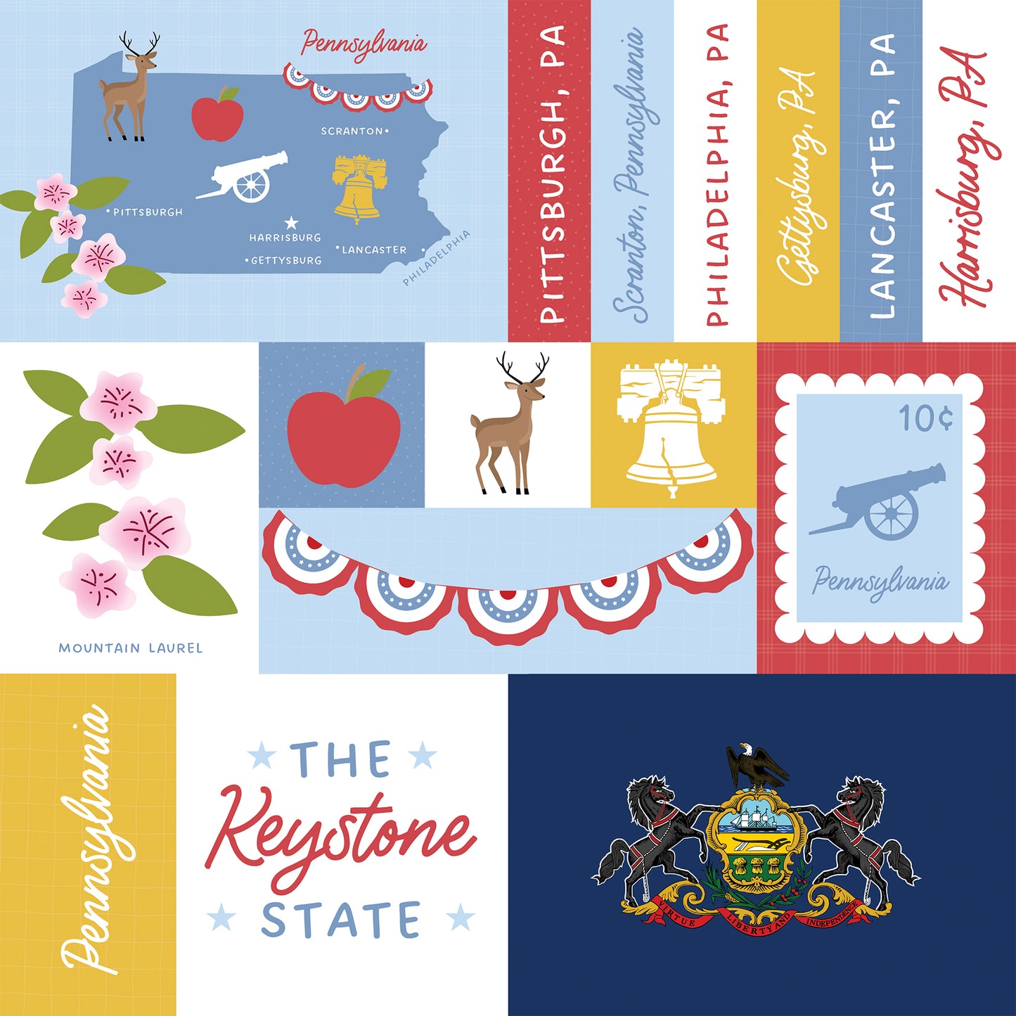Echo Park - Our United States Collection - 12 x 12 Double Sided Paper - Pennsylvania