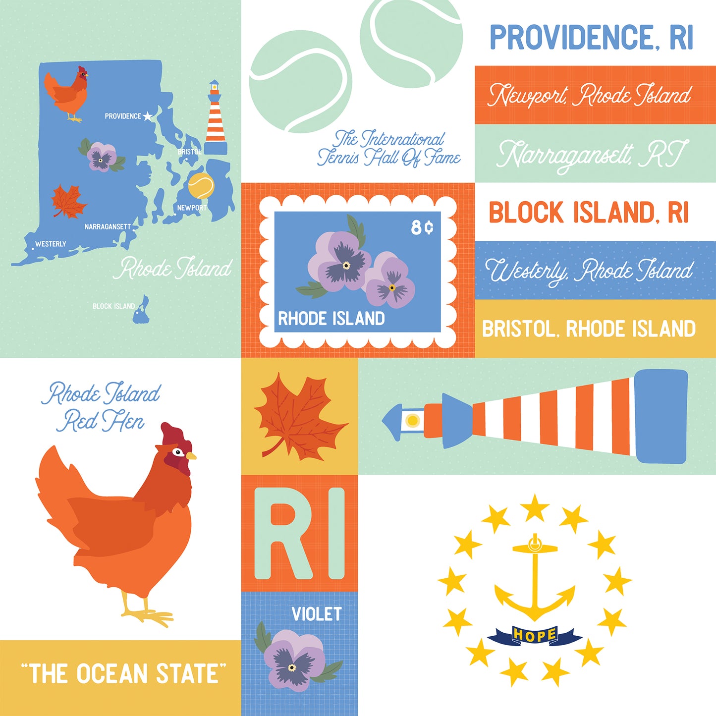 Echo Park - Our United States Collection - 12 x 12 Double Sided Paper - Rhode Island