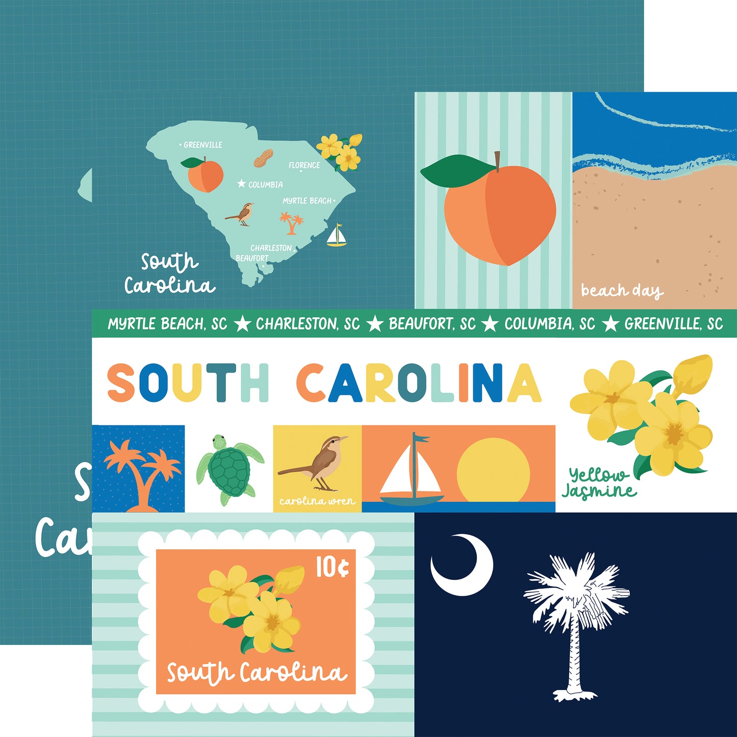 Echo Park - Our United States Collection - 12 x 12 Double Sided Paper - South Carolina