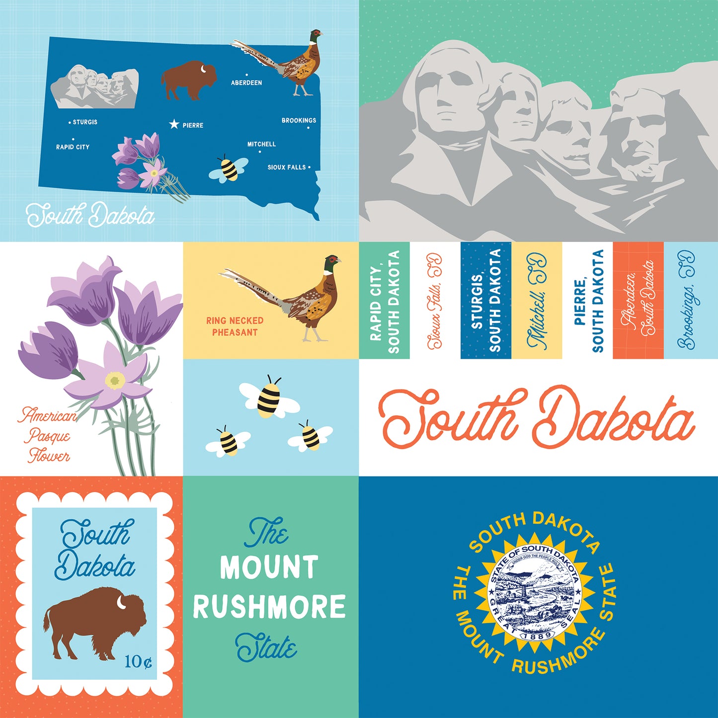 Echo Park - Our United States Collection - 12 x 12 Double Sided Paper - South Dakota