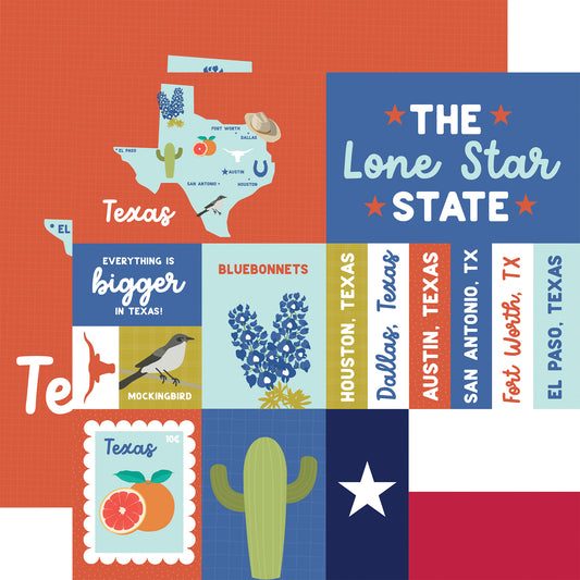 Echo Park - Our United States Collection - 12 x 12 Double Sided Paper - Texas