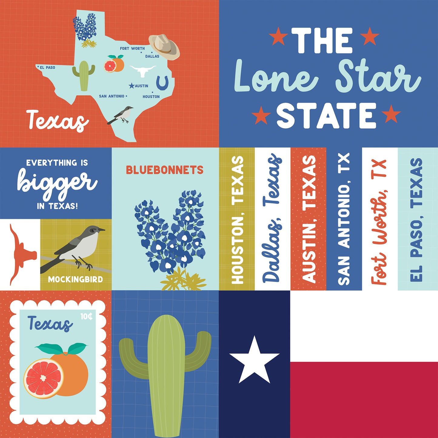 Echo Park - Our United States Collection - 12 x 12 Double Sided Paper - Texas