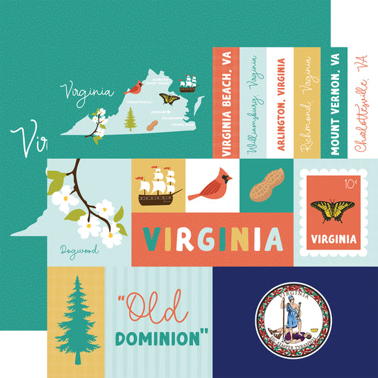 Echo Park - Our United States Collection - 12 x 12 Double Sided Paper - Virginia