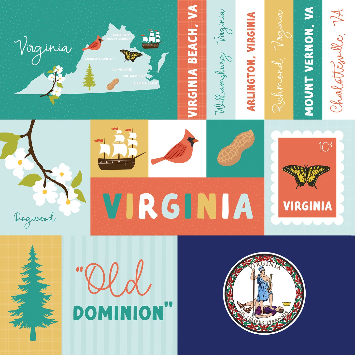 Echo Park - Our United States Collection - 12 x 12 Double Sided Paper - Virginia