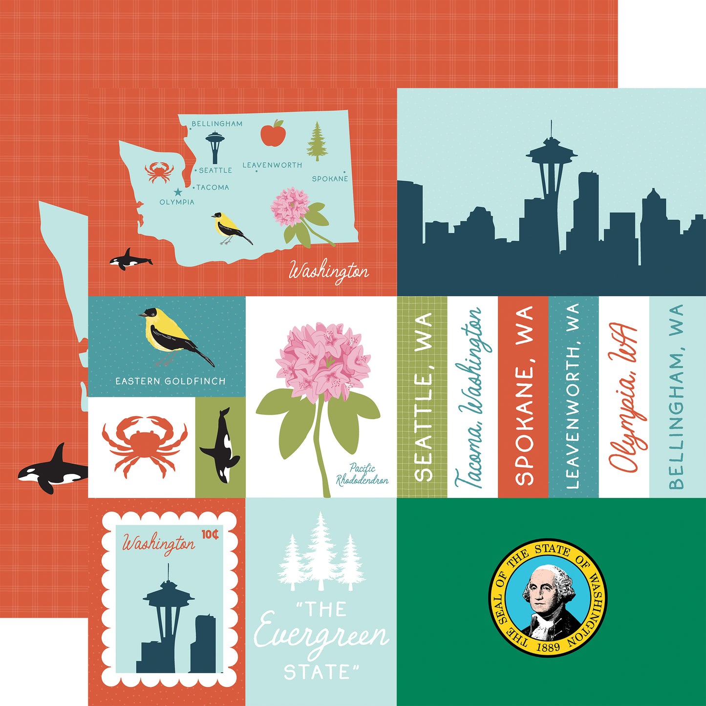 Echo Park - Our United States Collection - 12 x 12 Double Sided Paper - Washington
