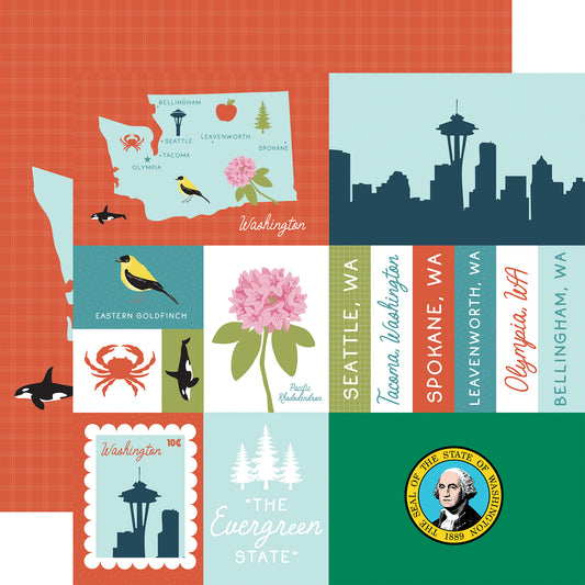 Echo Park - Our United States Collection - 12 x 12 Double Sided Paper - Washington