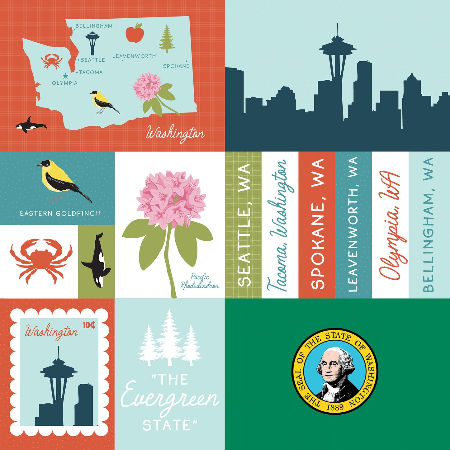 Echo Park - Our United States Collection - 12 x 12 Double Sided Paper - Washington