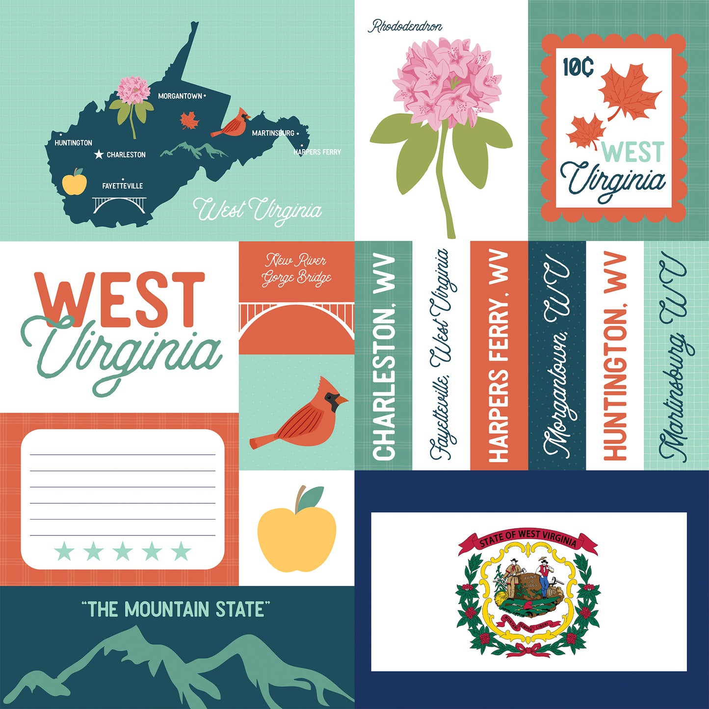 Echo Park - Our United States Collection - 12 x 12 Double Sided Paper - West Virginia