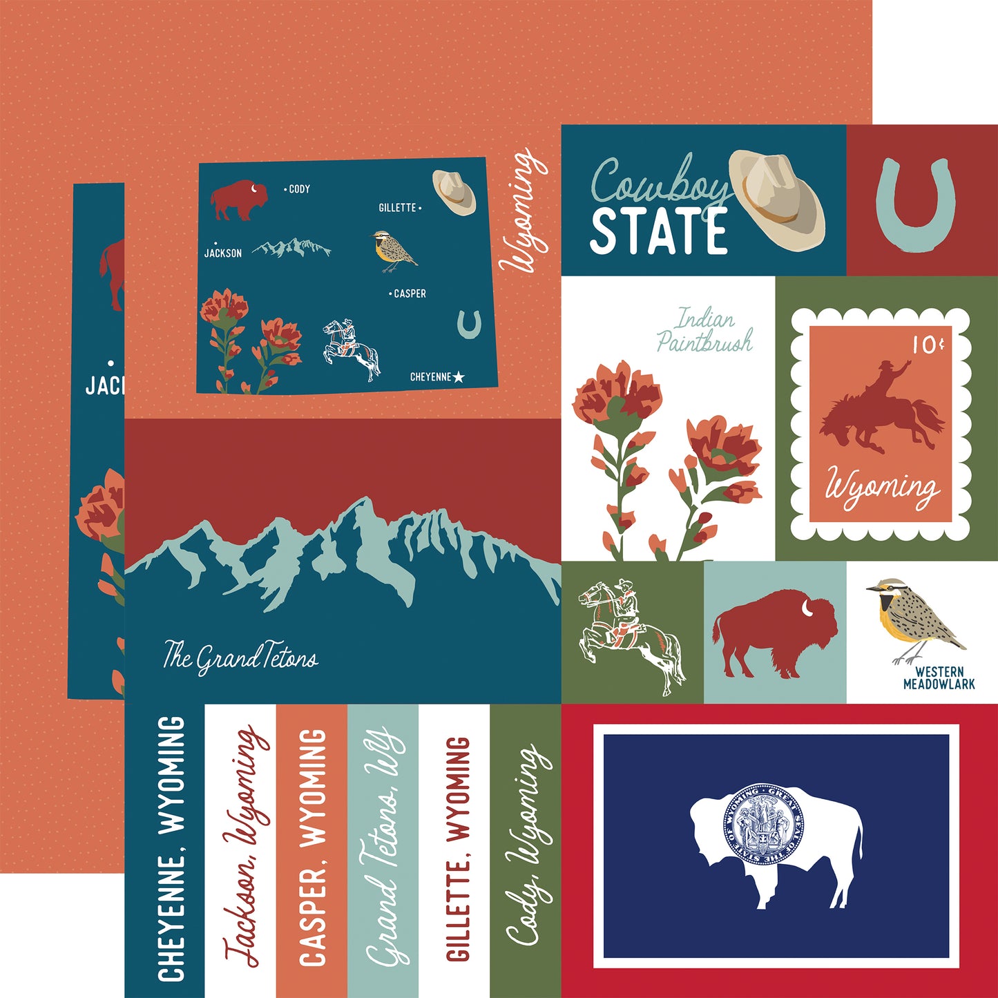 Echo Park - Our United States Collection - 12 x 12 Double Sided Paper - Wyoming