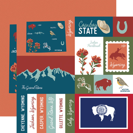 Echo Park - Our United States Collection - 12 x 12 Double Sided Paper - Wyoming