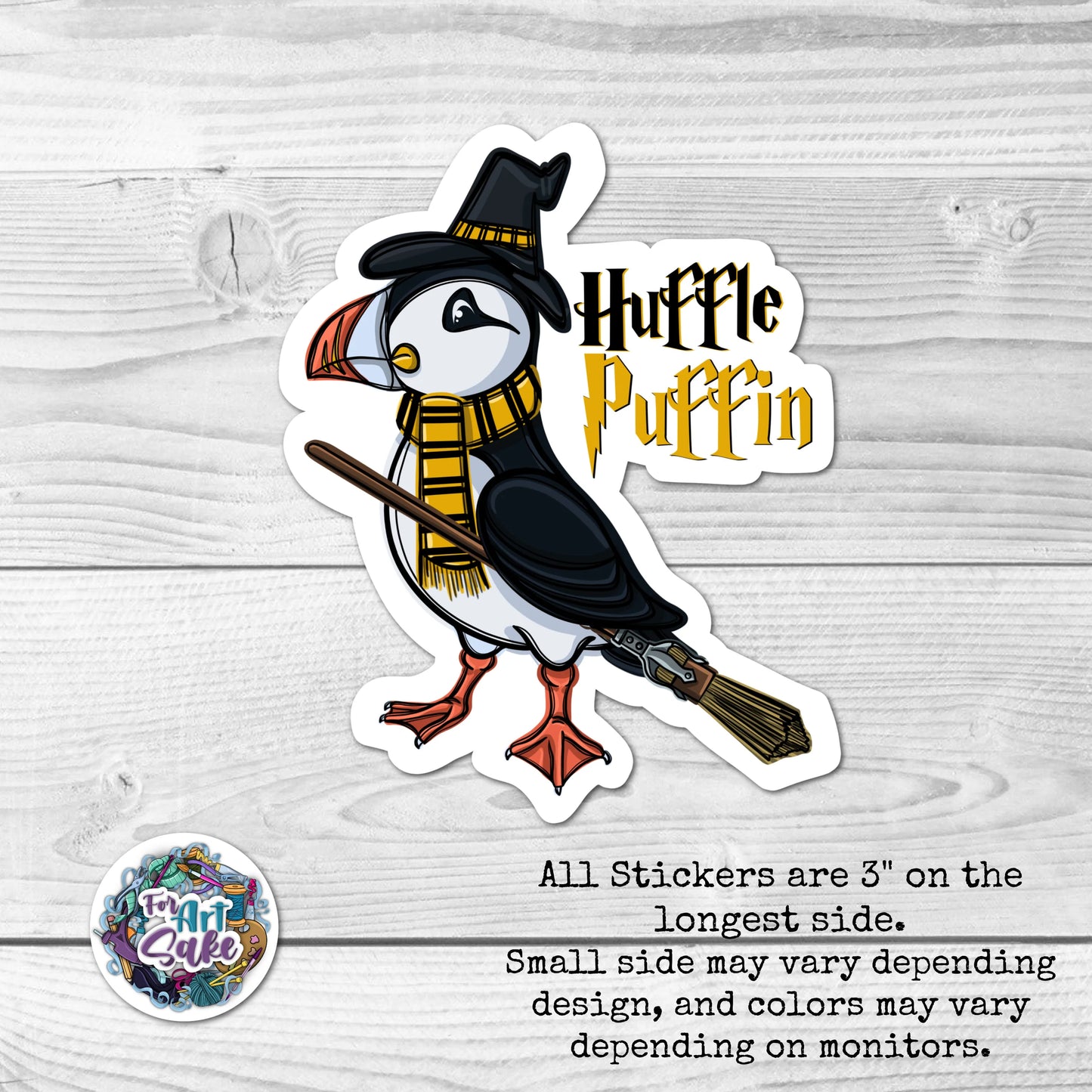 For Art Sake Stickers -  Wizard Pun Series- Huffle Puffin 3" Sticker