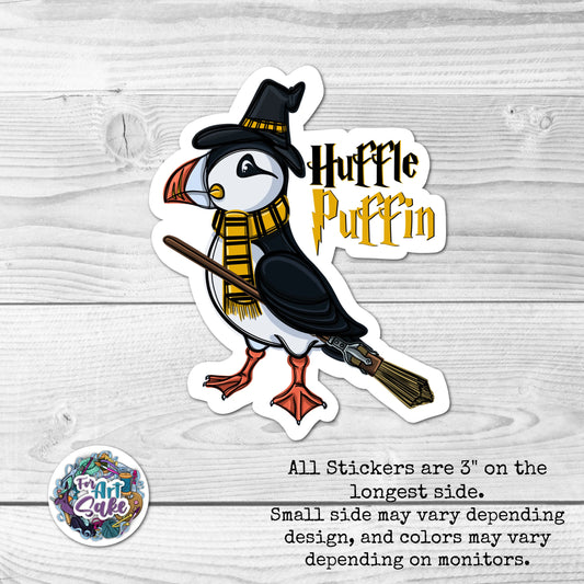 For Art Sake Stickers -  Wizard Pun Series- Huffle Puffin 3" Sticker