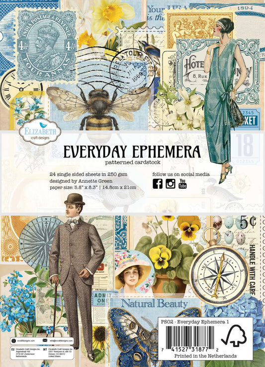 Elizabeth Craft Designs - Delightful Discovery Collection - Patterned Paper Pack - Everyday Ephemera