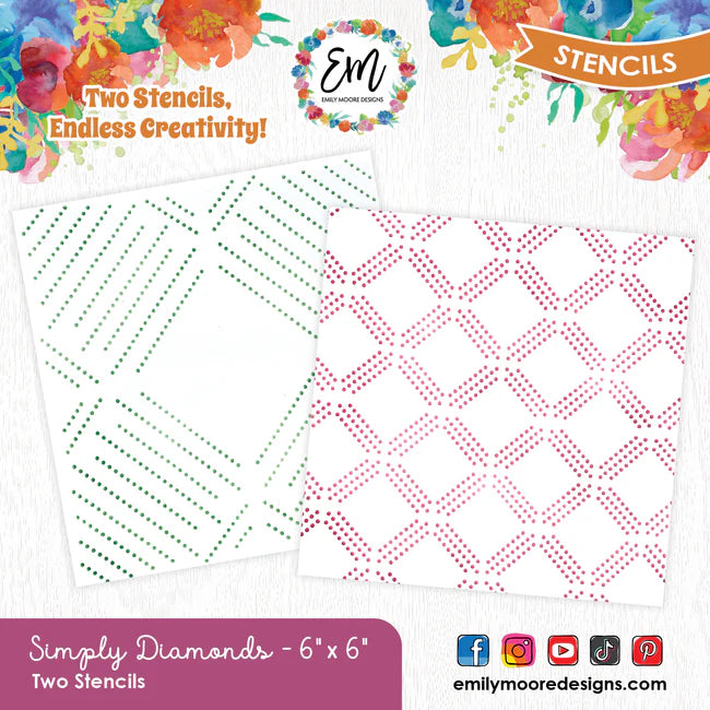 Emily Moore Designs - Simply Charming Collection - Stencil Set - Simply Diamonds