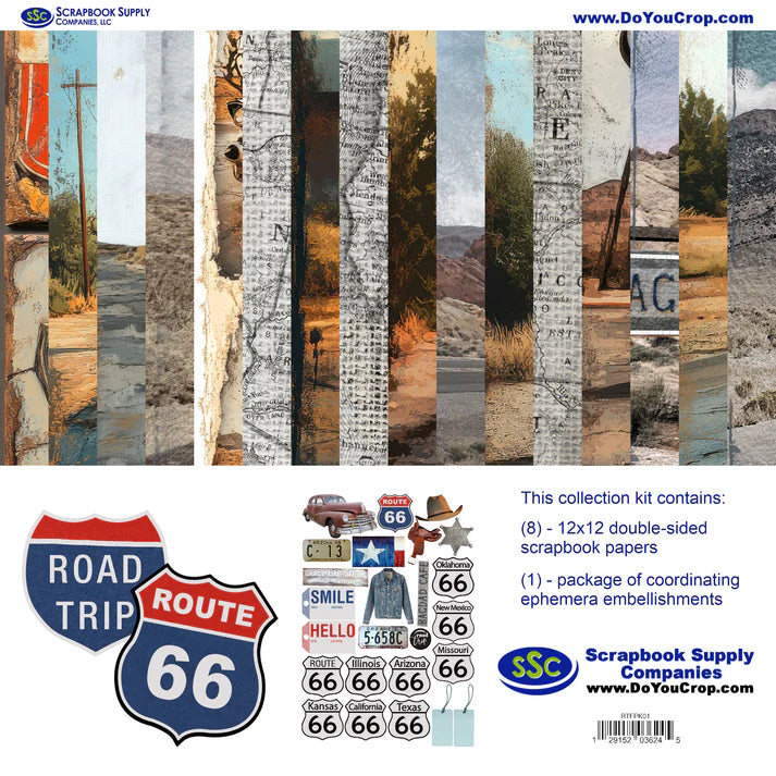 SSC Designs - Road Trip Route 66 12 x 12 Scrapbook Paper & Embellishment Kit
