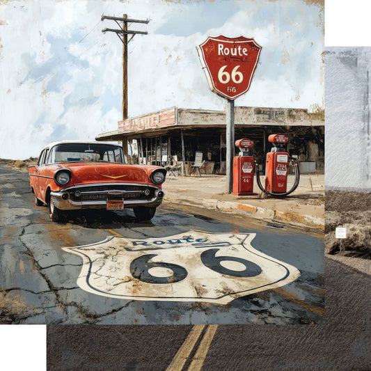 SSC Designs - Road Trip Route 66 Collection -  12 x 12 Double-Sided Scrapbook Paper - Cross County Cruise