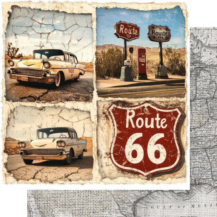 SSC Designs - Road Trip Route 66 Collection - 12 x 12 Double-Sided Scrapbook Paper - Route 66 Roadmap