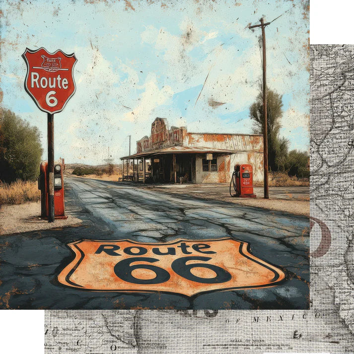 SSC Designs - Road Trip Route 66 Collection -  12 x 12 Double-Sided Scrapbook Paper - Bagdad Cafe Break