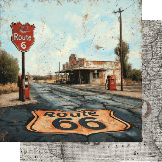SSC Designs - Road Trip Route 66 Collection -  12 x 12 Double-Sided Scrapbook Paper - Bagdad Cafe Break