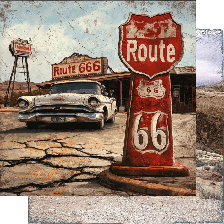 SSC Designs - Road Trip Route 66 Collection -  12 x 12 Double-Sided Scrapbook Paper - Route Rambler