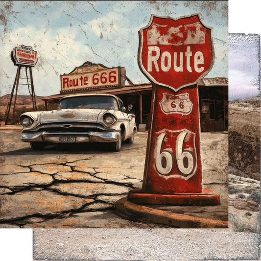 SSC Designs - Road Trip Route 66 Collection -  12 x 12 Double-Sided Scrapbook Paper - Route Rambler
