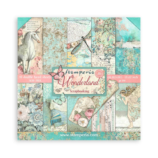 Scrapbooking paper pack with fantasy-themed designs on a white background