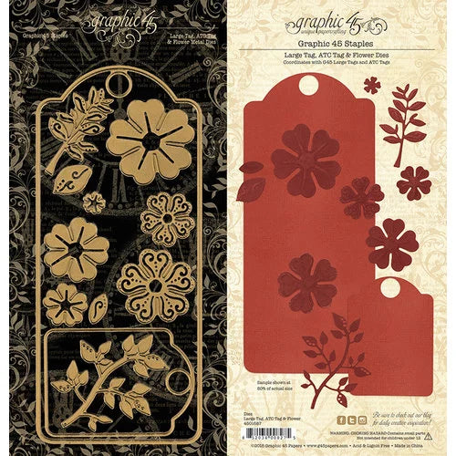 Decorative metal dies with floral designs and ATC shapes.