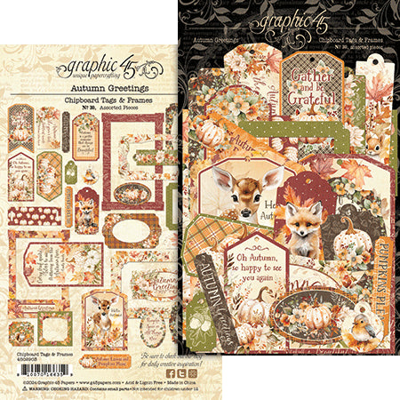 Graphic 45 - Autumn Greetings Collection - Chipboard Embellishments - Tags And Frames