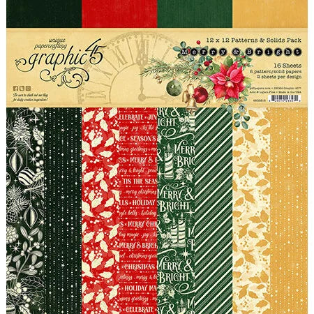 Graphic 45 - Merry & Bright Collection - 12 x 12 Patterns And Solids Paper Pack