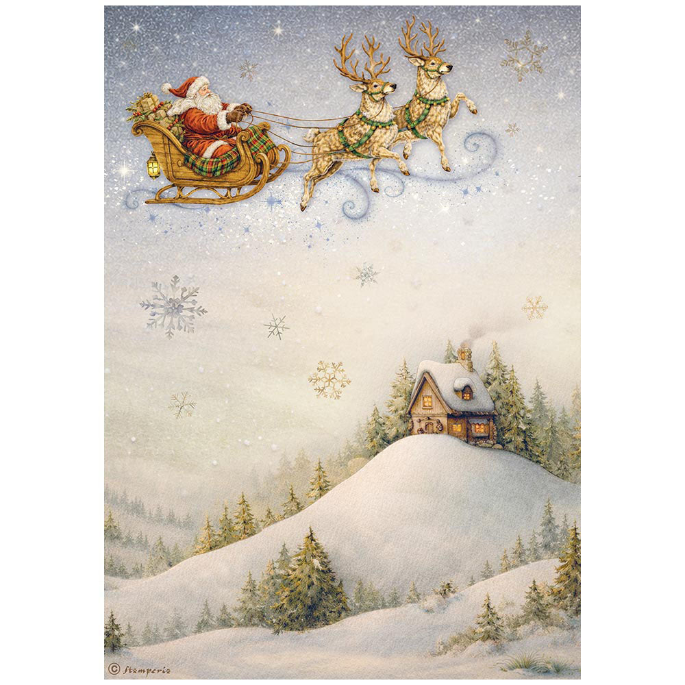 Stamperia - Silent Night Collection - A4 Rice Paper - Santa Claus And Sleigh