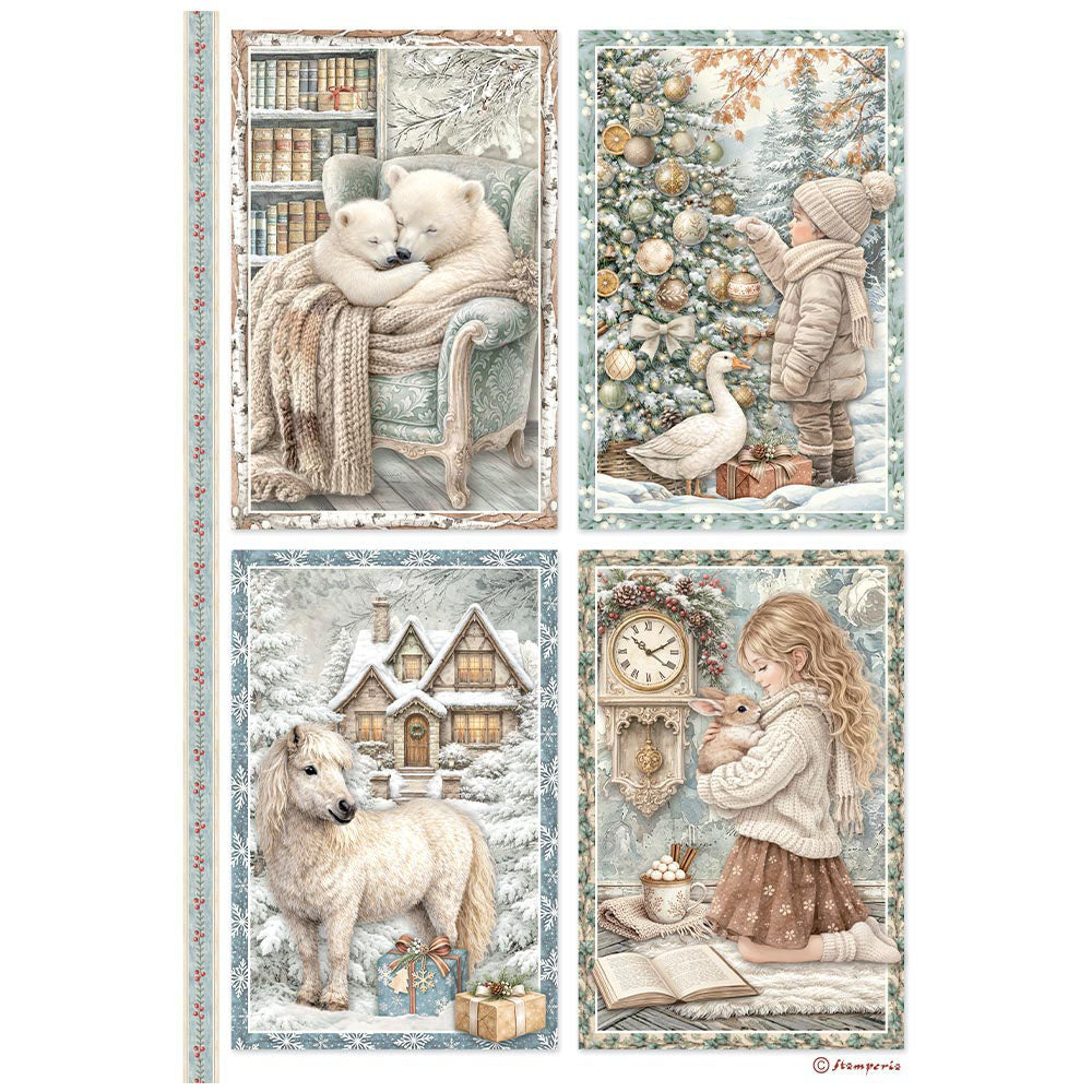 Stamperia - White Christmas Collection - A4 Rice Paper - 4 Cards